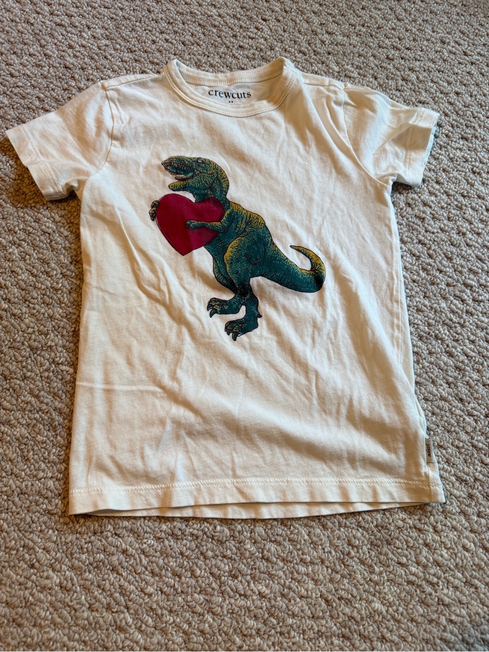 Crewcuts White Kids T‑Shirt with Dinosaur Heart Graphic Boys XS 4/5